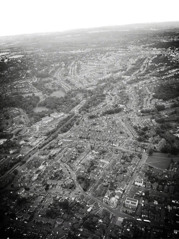 Aerial view of Highbrooms - photo courtesy of @NPAS_Redhill